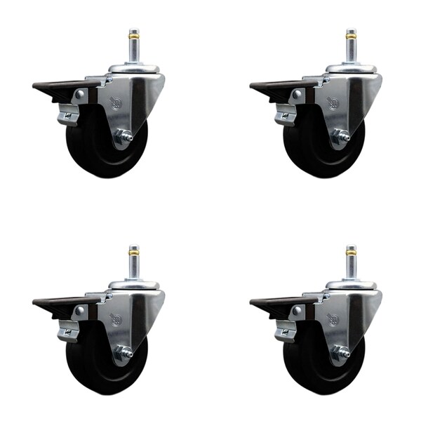 Service Caster 3.5'' Hard Rubber Wheel Swivel 7/16'' Grip Ring Stem Caster Set with Brake, 4PK SCC-GR20S3514-HRS-PLB-716138-4 - main